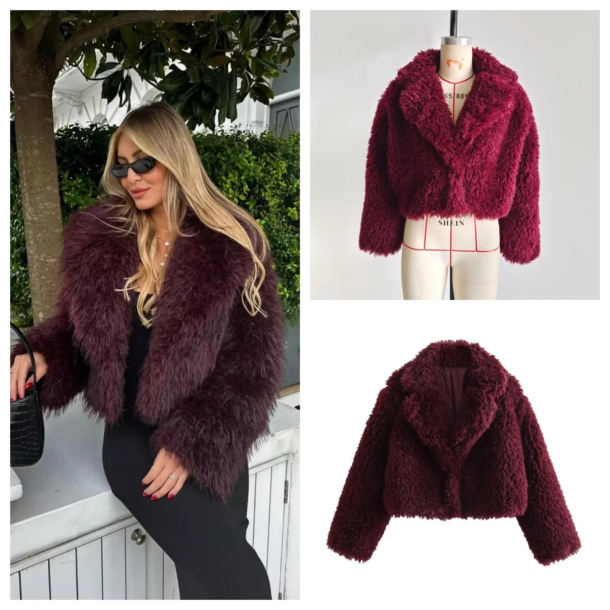 European and American style Angora red fur coat womens winter warm 241112