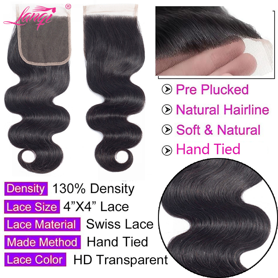 Body Wave Human Hair Bundles With Closure Brazilian Remy Hair Weave 3/4 Bundles With Frontal Natural Color Hair Extensions c4873