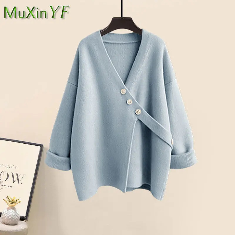 Womens Spring Autumn Casual Matching Set Korean Elegant Irregular Knit SweaterLoose Wide Leg Pants Two Piece Female Suit 241111