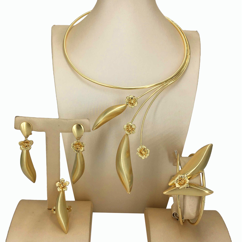 Brazilian Simple Style Flower Necklace Fine Quality African Bride Jewelry Set For Women Party Gifts FHK15745 01628