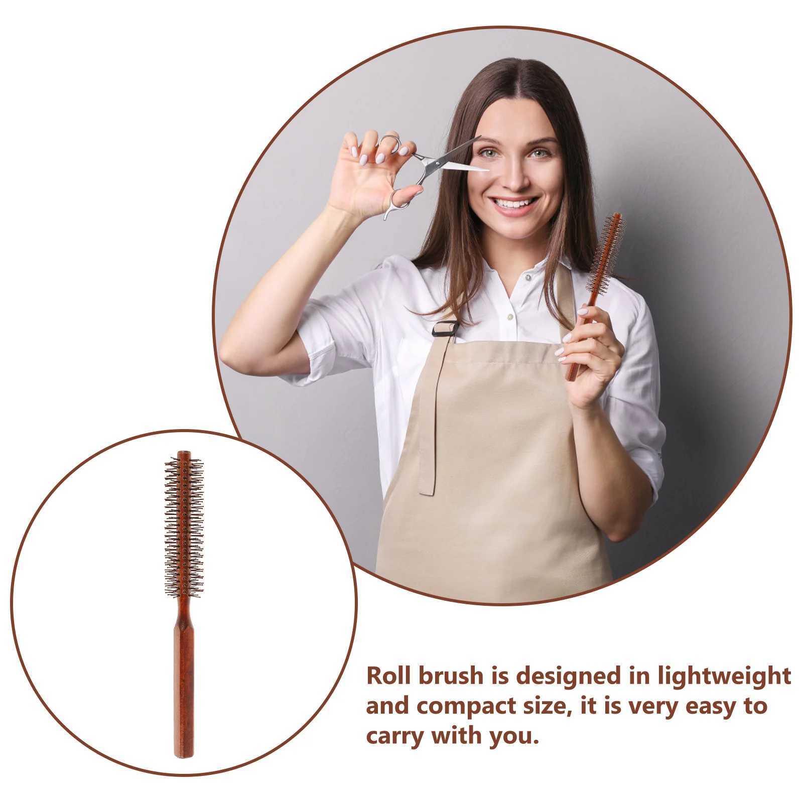 Mini hair brush wooden comb hair dryer dry anti-static hair brush suitable for curly household women round roller ladies W241112