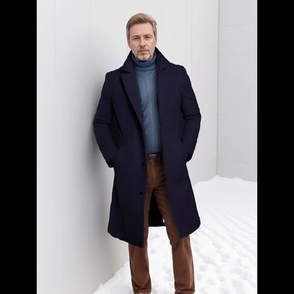 Mens jacket Warm mid length solid color autumn and winter wool jacket 241112