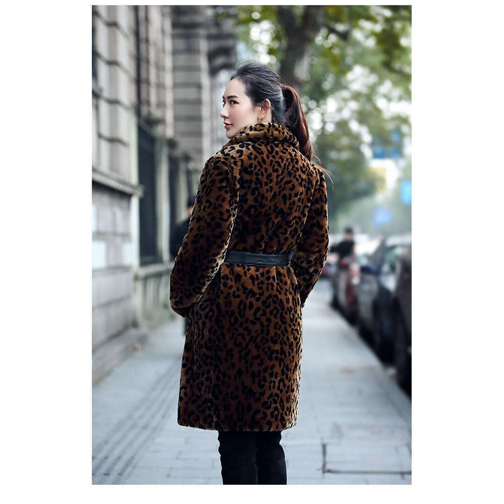 shanshi fur coat women Leopard print winter clothing new sheep shearing fur integrated women's mid to long coat