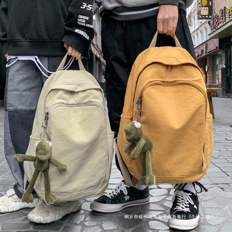 Canvas backpack womens Harajuku simple large capacity high school and college student book bag forest style travel texture 241111