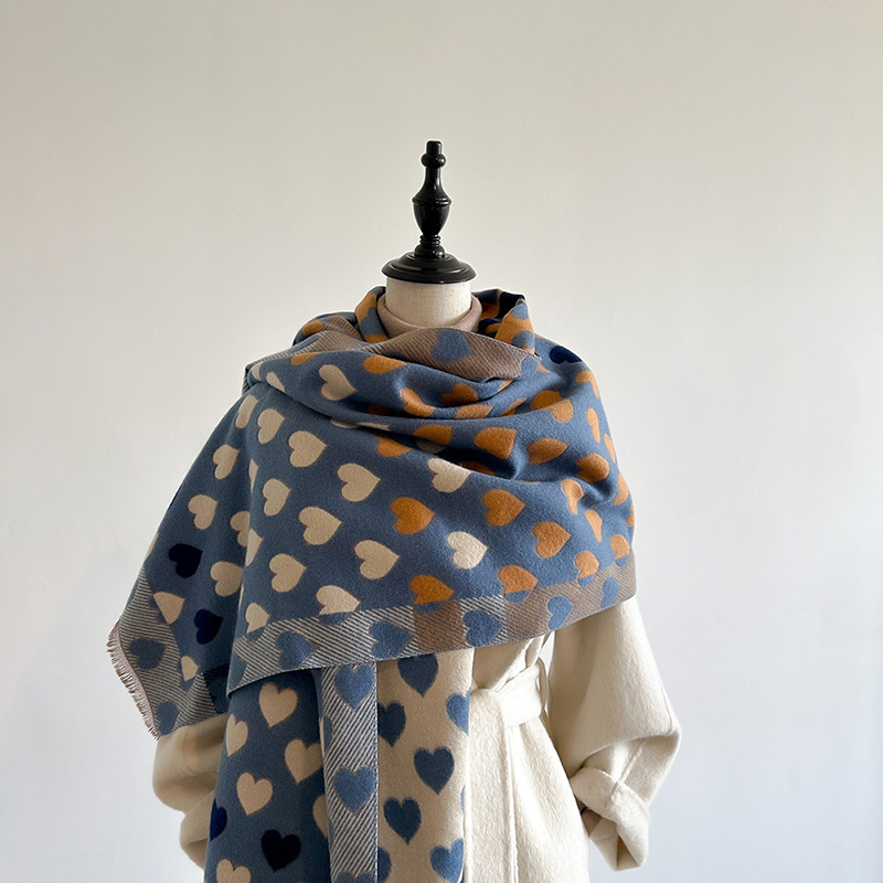 Fashion Gentle Korean Cashmere Women Scarf Love Pattern Design Thicken Warm Big Shawl Versatile Long Pashmina Neckerchief 2023 75b82