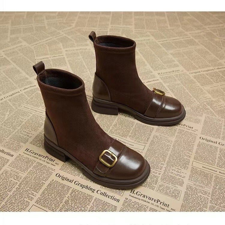 Designer Boot Retro Slim Boots, Fashion Brown Socks Boots, Women's 2024 Trendy Autumn And Winter Stylish Short Boots, Ankle Boots 706