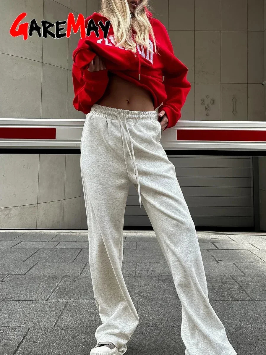 Womens Winter Pants Velvet Wide Leg High Waist Beige Thick Vintage Oversize Loose Pants Gray Casual Warm Fleece Pants for Women 241112