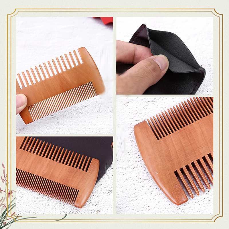 Natural wood brush beard comb anti-static double-sided mustard pocket comb mens hair care tool W241112