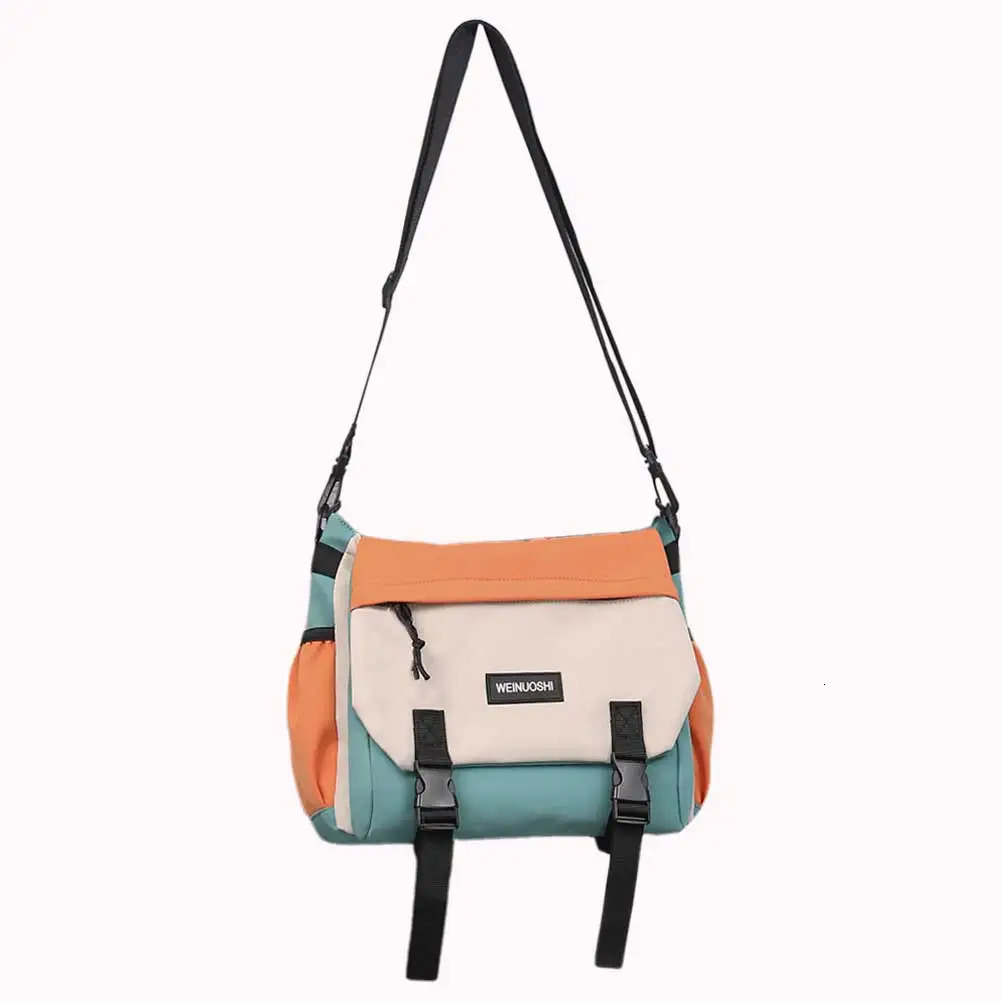 Unisex Student Messenger Bag Large Capacity Flap Crossbody Contrast Color Simple Postman for College Travel Business 241111