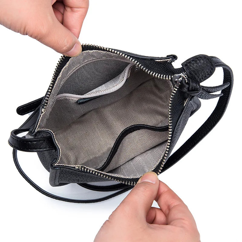 Women Genuine Leather One Shoulder Bucket Bag y Cowhide Crossbody For Female ner Handbag Small Messenger Tote 241111