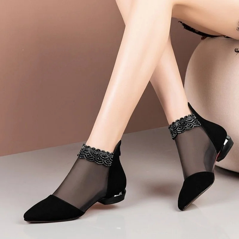 summer sandals high toe womens shoes black lace ankle floral rhinestone zipper flower casual sandals fashionable 241111