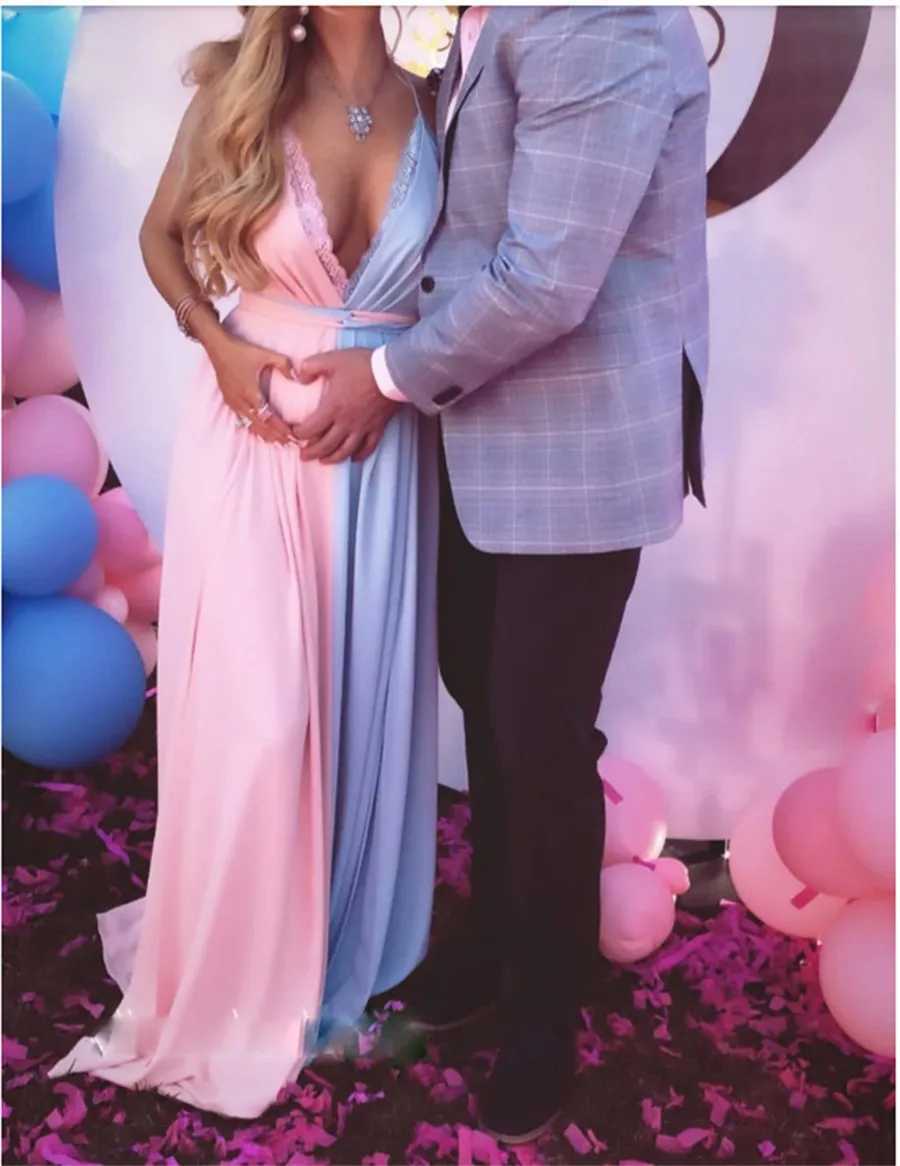 Maternity Dresses Rainbow Gender Reveal Maternity Dress for Photo Shoot Baby Shower Photography Photo Shoot Sleeveless V-neck Backless Dress 24412