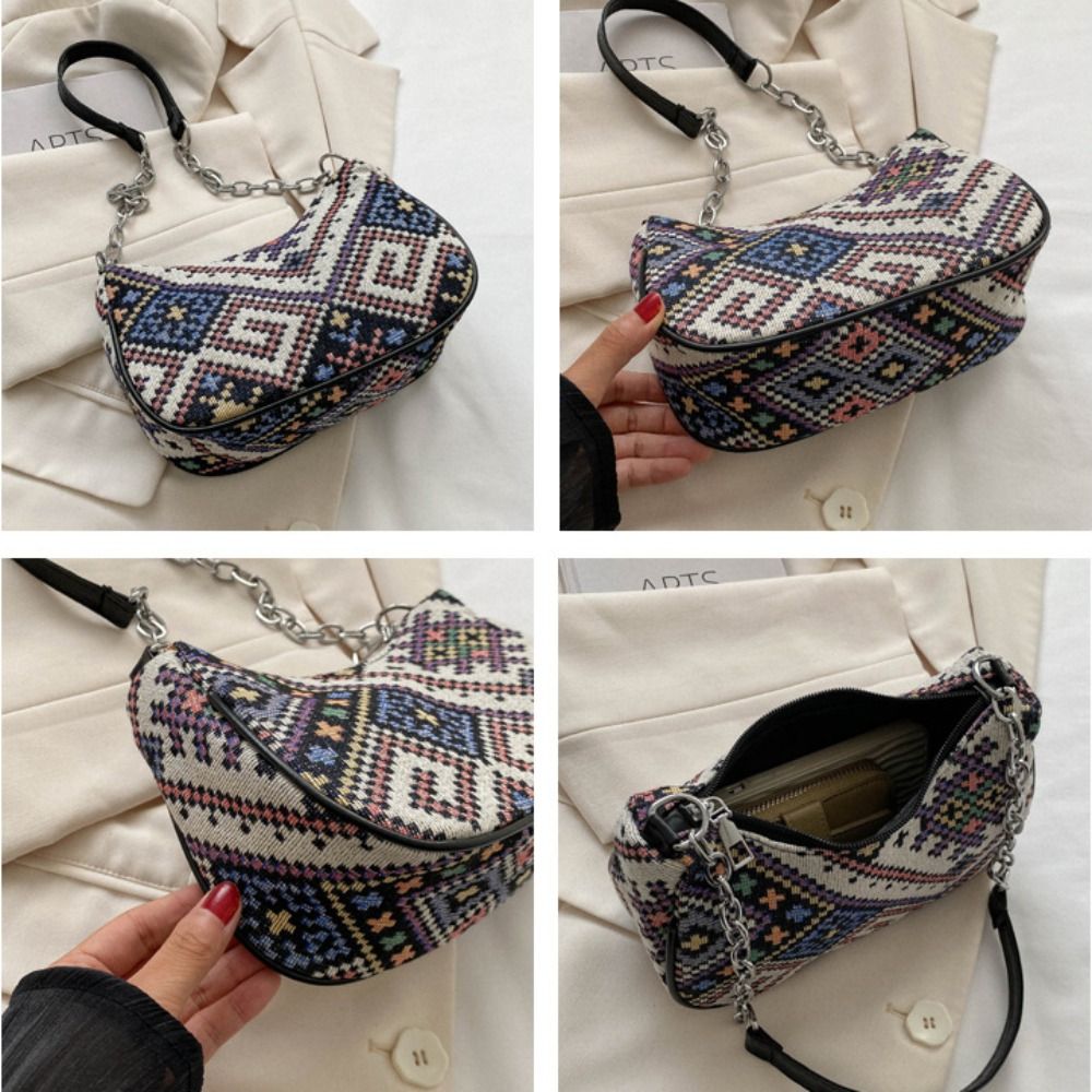 Embroidery Ethnic Style Canvas Bag Fashion Handbag Print Printing Shoulder Bag Large Capacity Portable Shopping