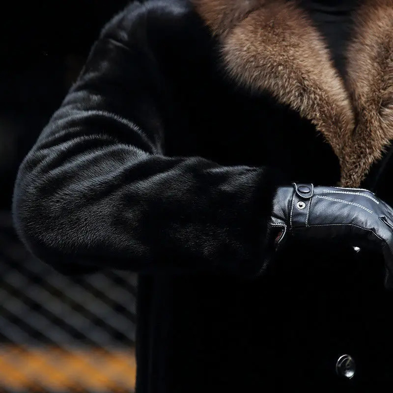 Winter coat mens thick mink coat set collar mink synthetic fur 241112