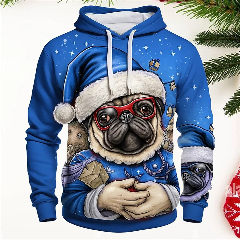 Mens 3D animal dog print long sleeve Christmas sportswear autumnwinter mens clothing casual tops fashion street hoodie 241111