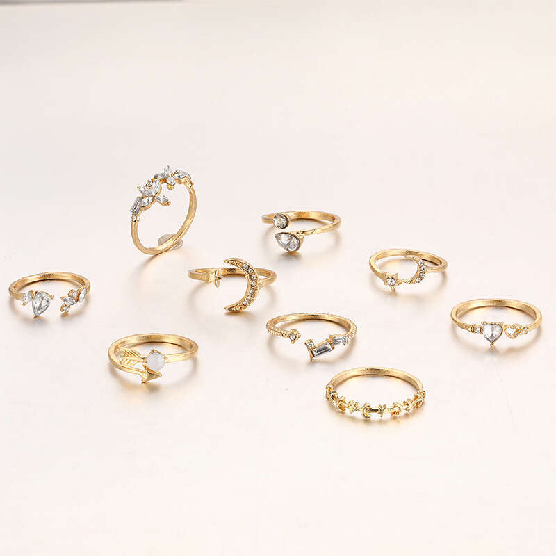 New Personalized 9-piece Love Butterfly Star Moon Diamond Combination Set Ring for Women