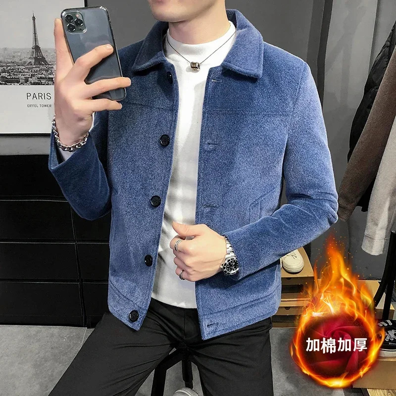 autumn and winter wool blend jacket for men thick and warm casual business trench coat short sleeved windbreaker 241112