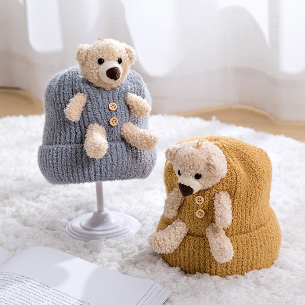 Cute Solid Color Autumn Winter Soft Bonnet Hats Headwear Bear Warm Hat Knitting Cap 22174 5 99394