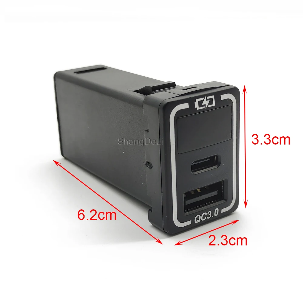 QC3.0 Car USB Port Fast Charger TYPE-C PD Smartphone Charging Adapter LED Light For Toyota Camry Land Cruiser 200 RAV4 Corolla c1cfa 5 37066