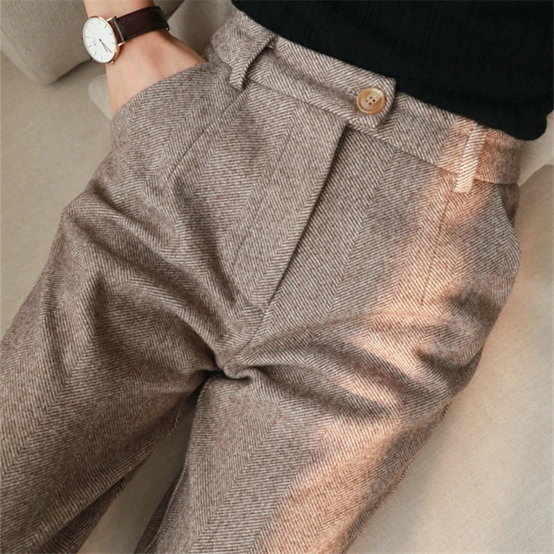Wool pants womens harem pencil pants autumn and winter high waisted elegant casual black mens pants 241112