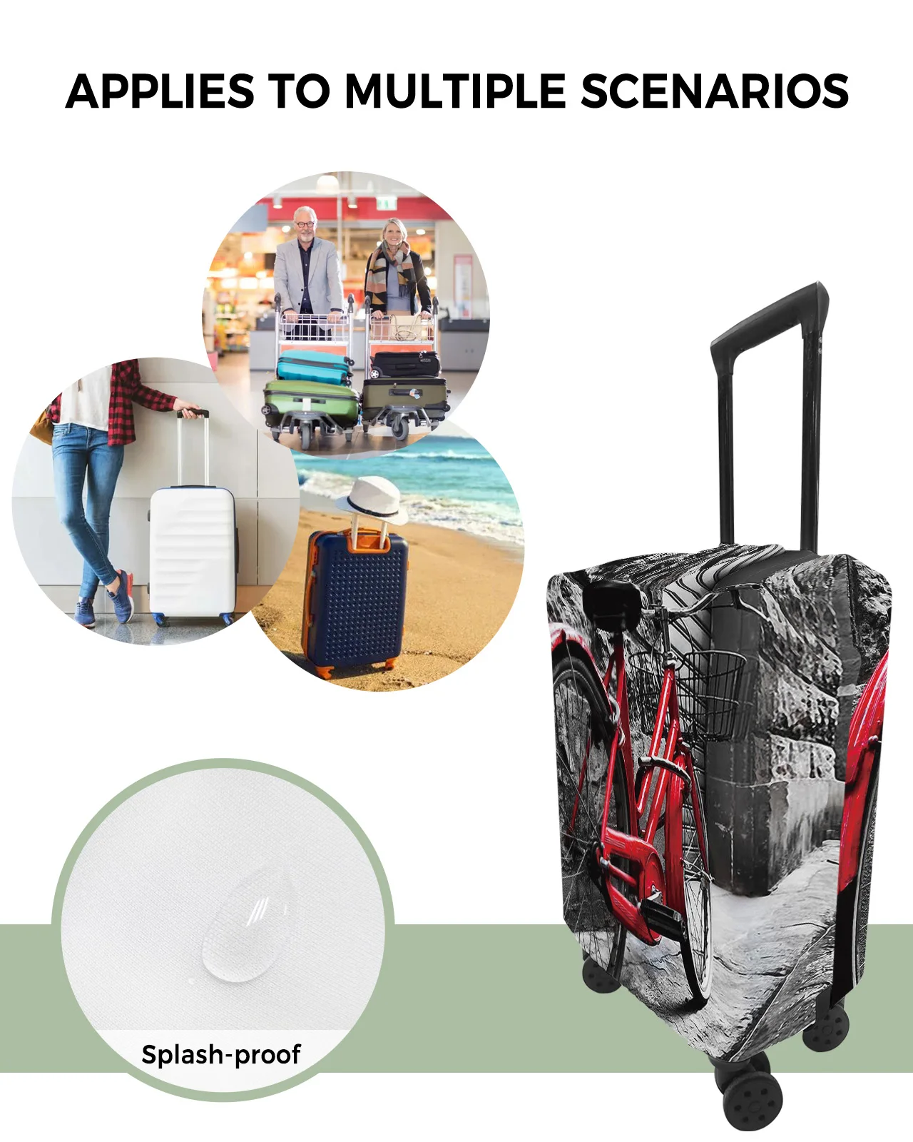 Retro Vintage Red Bicycle On The Street Old Town Lage Cover Travel Accessories Suitcase Elastic Dust Case Protect Sleeve abb8b 5 00c13