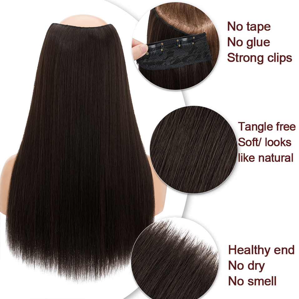 Benehair Clip in Hair Extensions with 5 Clips V-Shaped One Piece Hair Extensions 160g 18inch Long Synthetic Hairpieces for Women 66ff5
