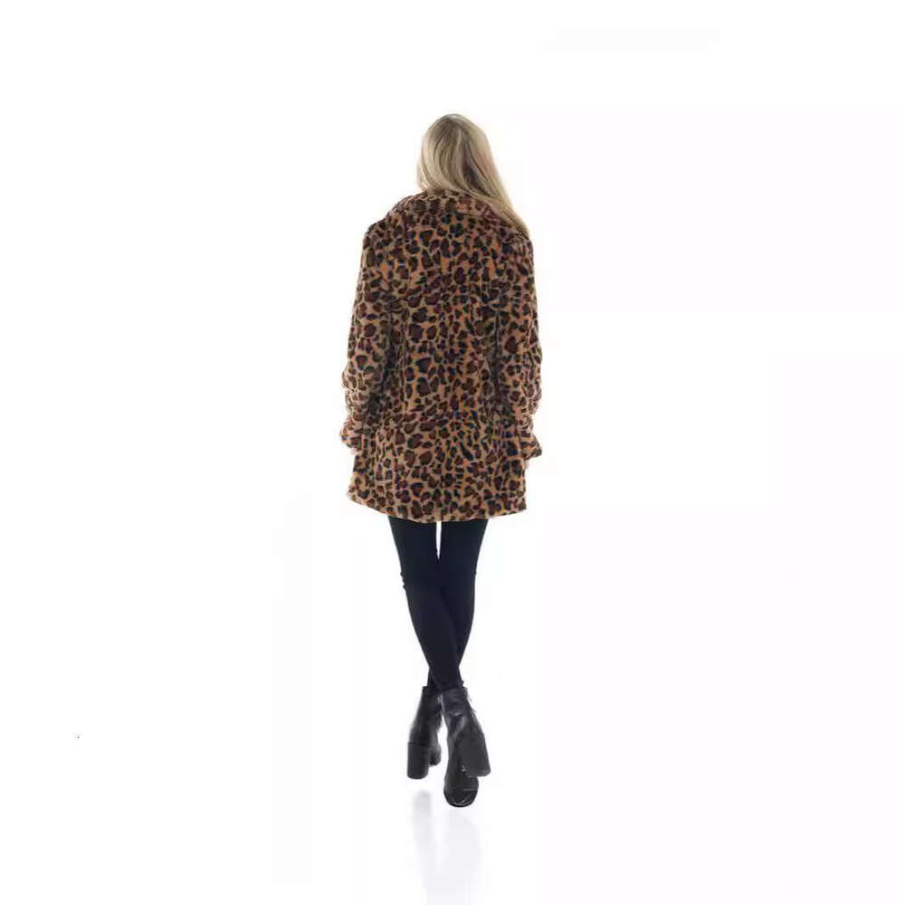 shanshi fur coat women autumn/winter leopard print women's fashion temperament faux with pockets and loose fur coat