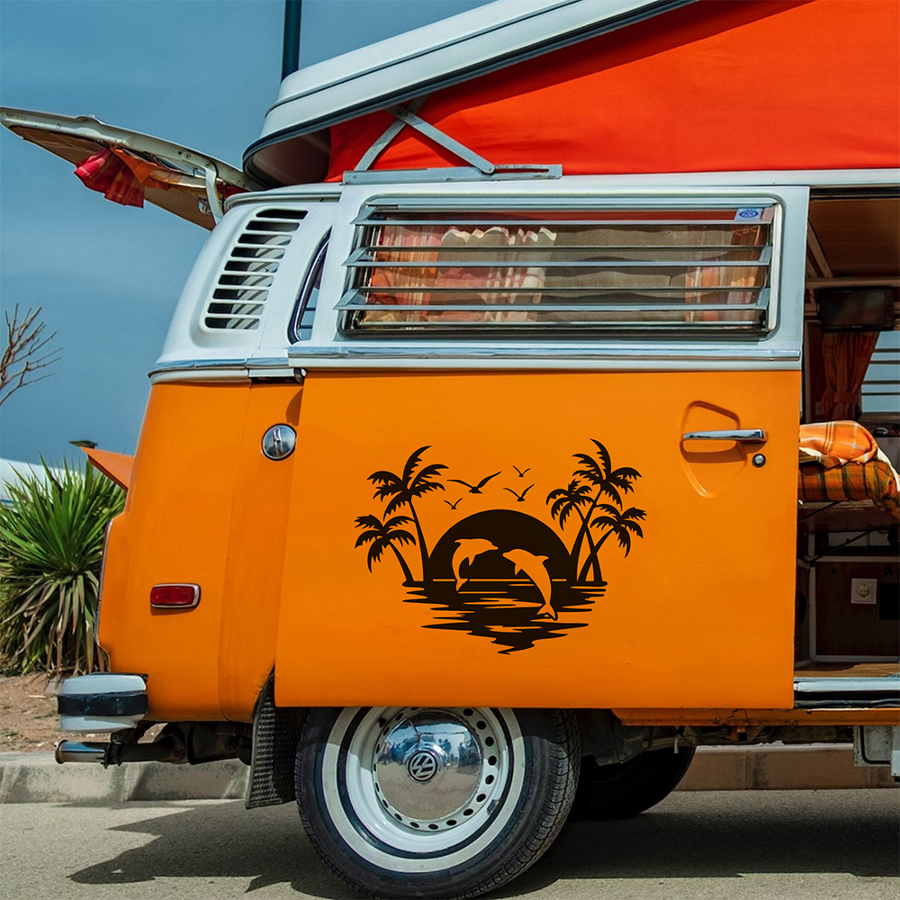 Beach And Tree Car Styling Glue Decals Waterproof Self-adhesive Caravan Van Motoheme Decor Vinyl Stickers Tunning Accessories