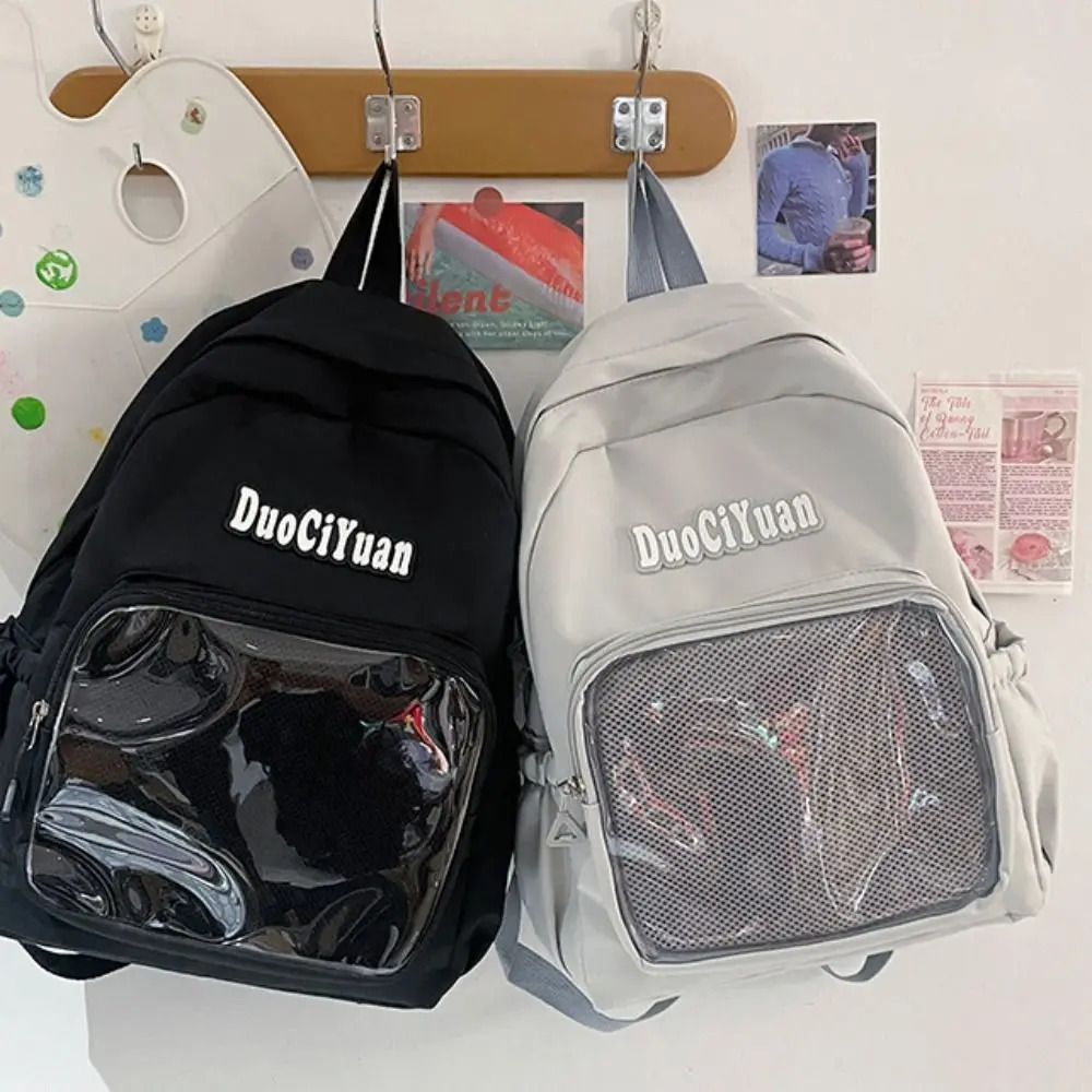 Fashion Nylon Jk Transparent Backpack Large Capacity Solid Color Pocket Itabag Y2k Simple Korean School Bag for 241111