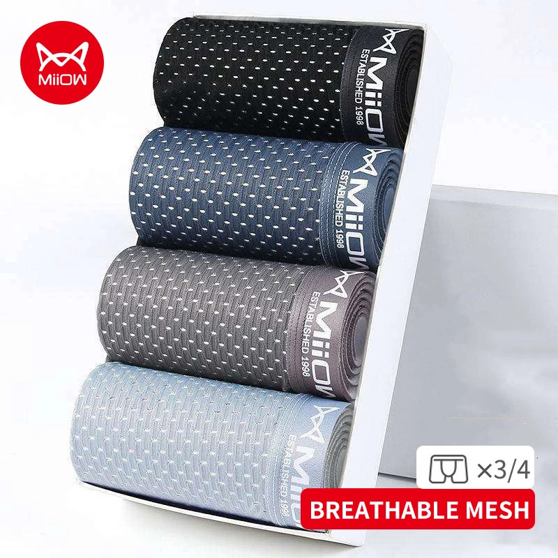 MiiOW Mesh Mens Boxing Shorts Ice Silk Boxing Underwear Breathable Graphene Antibacterial Mens Underwear Calzoncillos 241112