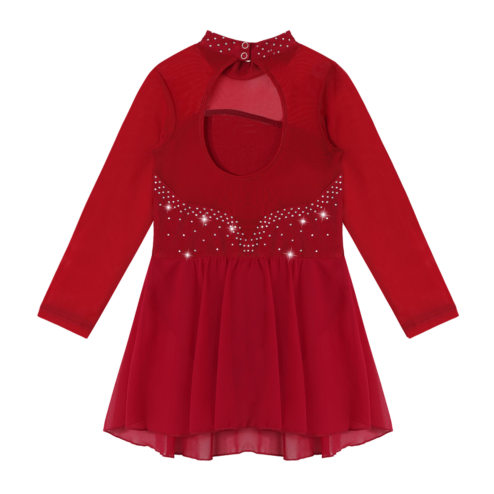 Children Girls Gymnastic Leotars Ballet Tights Latin Dance Performance Costume Long Sleeve Rhinestone Figure Skating Dance Dress