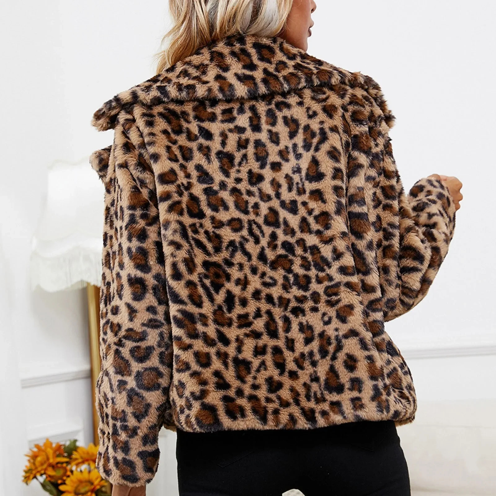 TEELYNN autumn and winter warm faux fur coat womens jacket fashionable leopard print loose fluffy teddy coat Bohemian coat 241112
