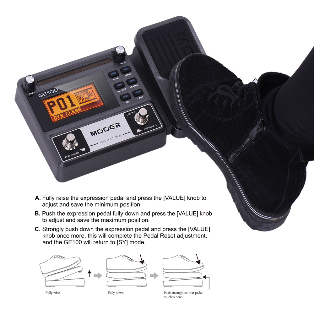 GE100 Guitar Pedal Multi-effects Processor Effect Pedal with Loop Recording Max Time 180s 8 effect modules 40 Drum rhythms