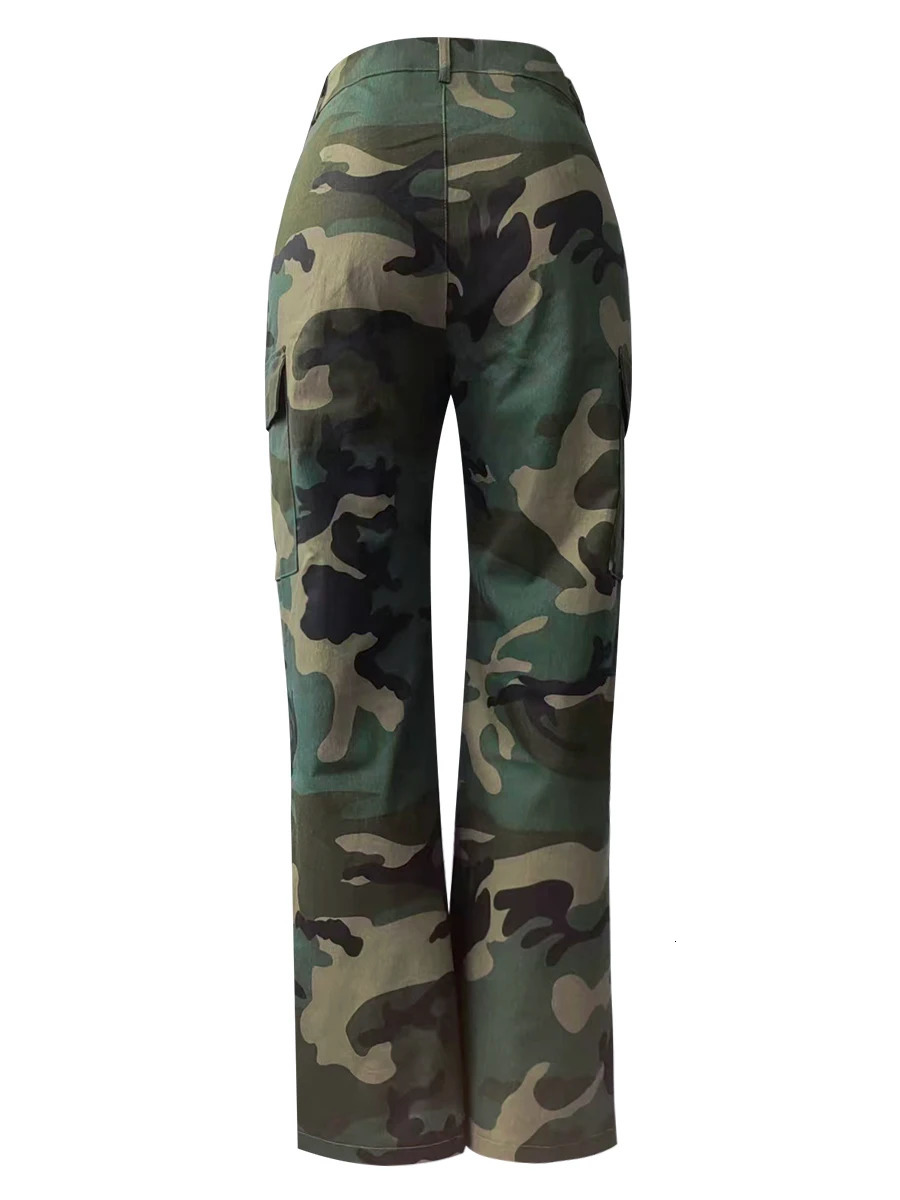 LW High Waist Camo Multicolor Cargo Pants Street Casual Side Pocket Camouflage Women Streetwears Ladys Straight Trousers 241112