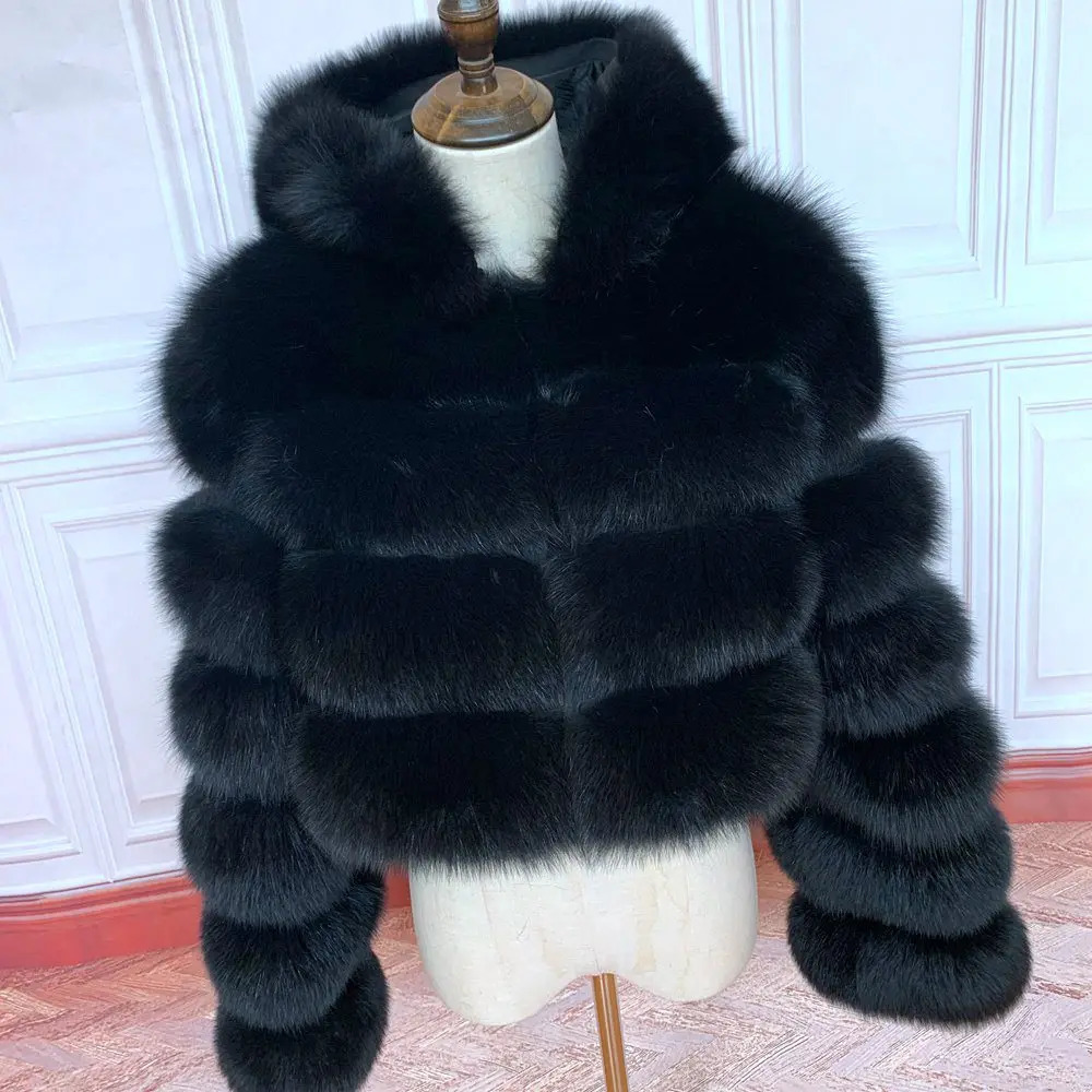 100%Winter Women Real Fox Fur Coat Thick Warm High Quality Full Sleeves Natural Fur Fashion Hooded Short Jacket 241112