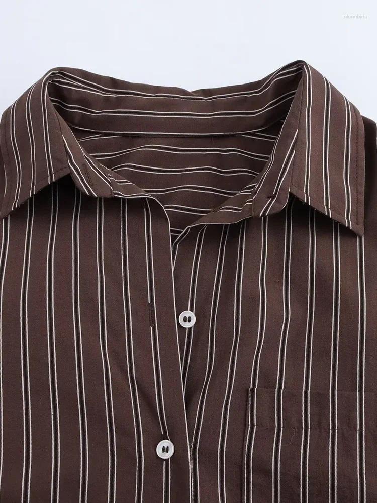 Women's Blouses Women Fashion Striped Pleated Single Breasted Blouse Vintage Lapel Neck Long Sleeves Female Chic Lady Shirts B4