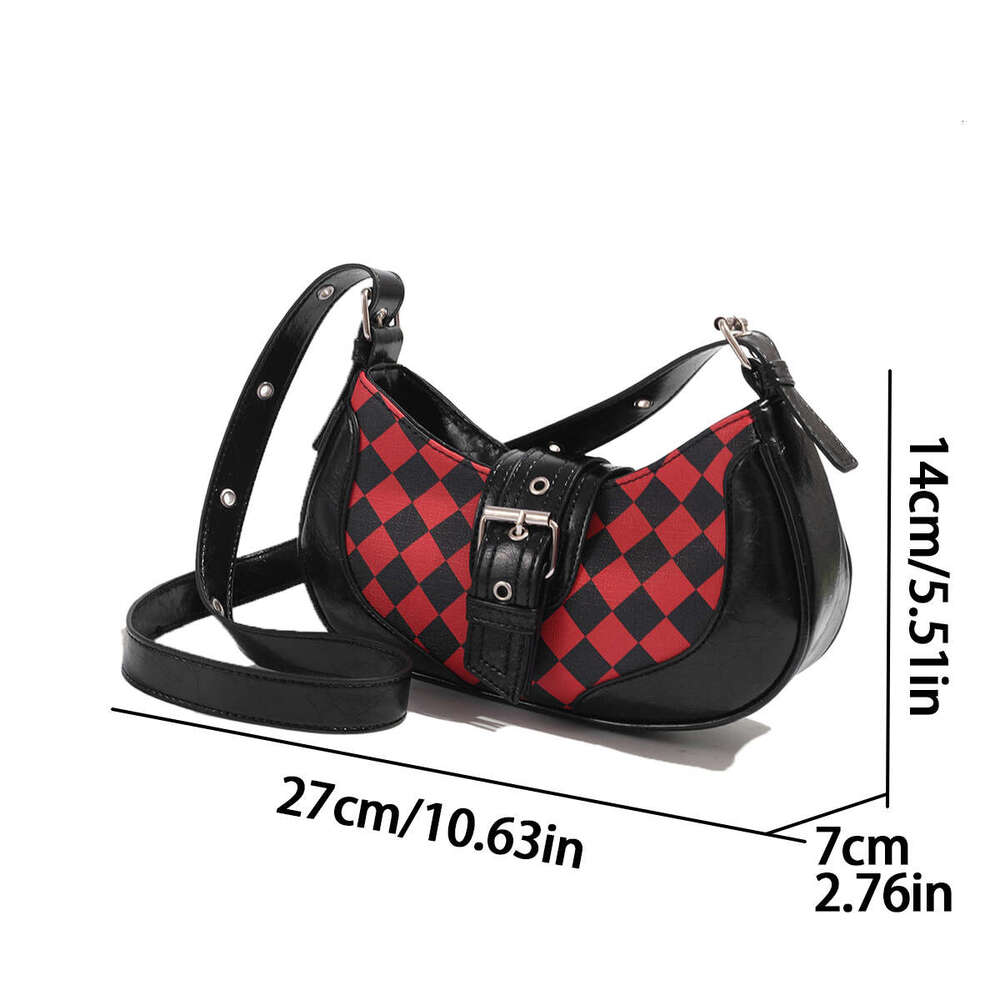 South Korean Instagram woman 2024 black and red plaid retro underarm fashion cross-body saddle bag