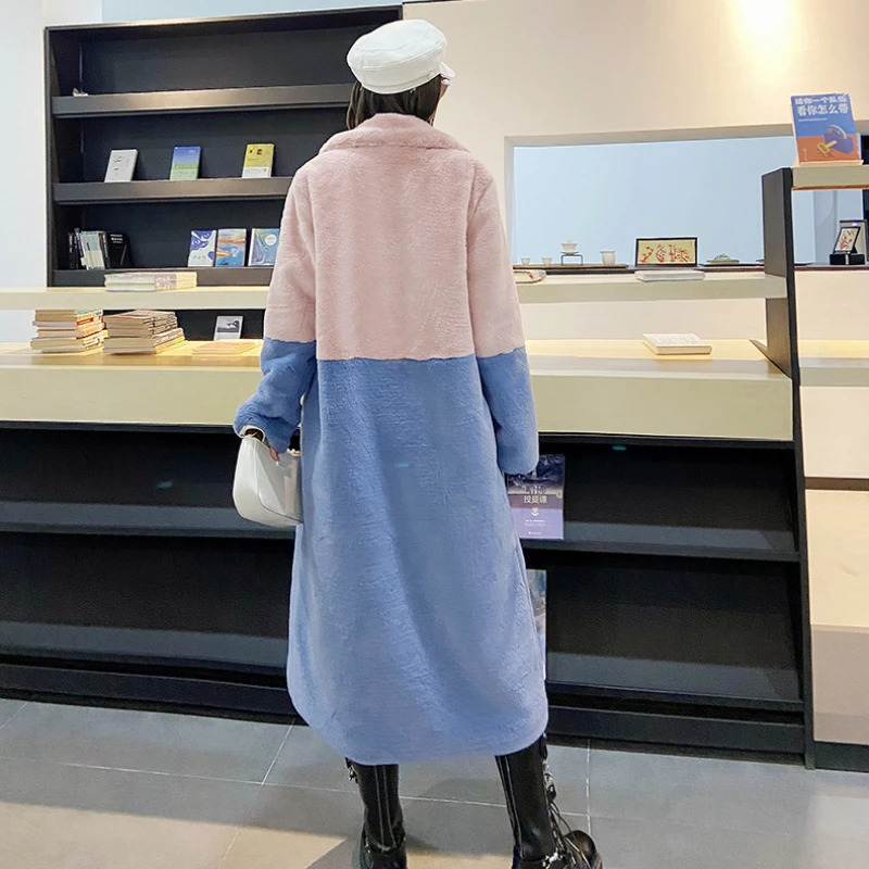 Plush winter coat womens long lapel faux fur leather jacket fluffy faux fur jacket womens fur coat 241112