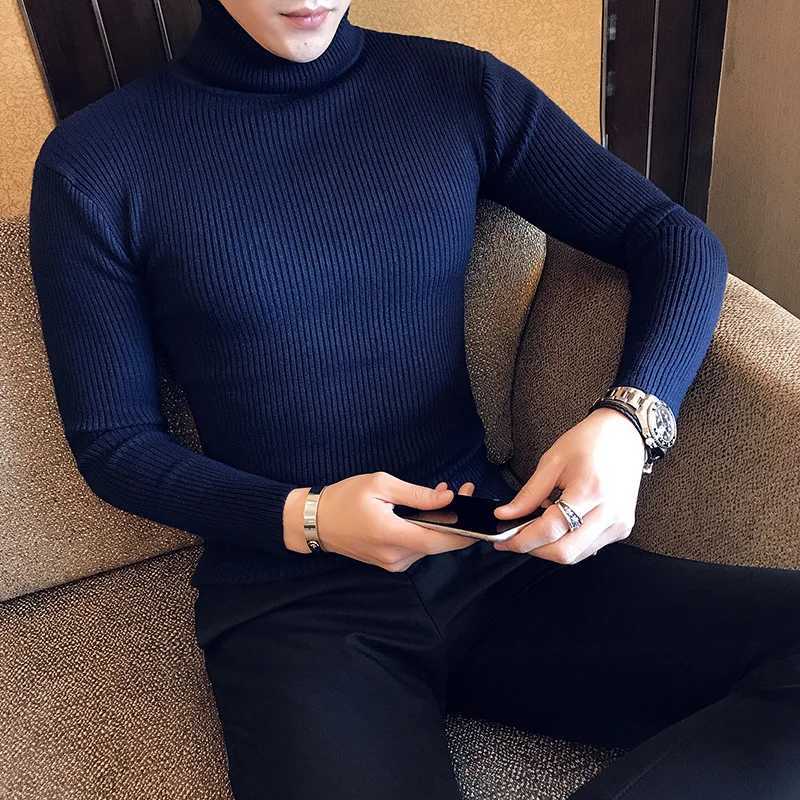 2022 Autumn/Winter Mens Turtleneck Sweater Fashion Stripe Solid Color Warm Knitted Sweater Mens Double Collar Ultra Thin Fit Sweater W2411111