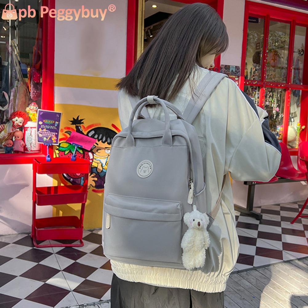 Teens Casual Backpack Large Capacity Schoolbag College Students Book Bag with Plush Pendant Shoulder Bag for Outdoor Shopping 0db3d