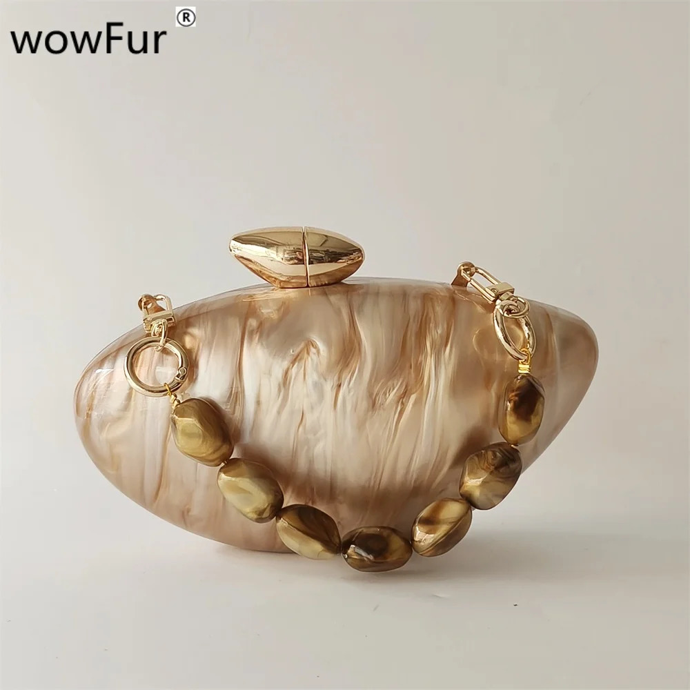 Shell Pearl Brown Marble Acrylic Box Clutches Evening Bag Wedding Party Female Mini Purse Evening Female Bridal Handbag 241112