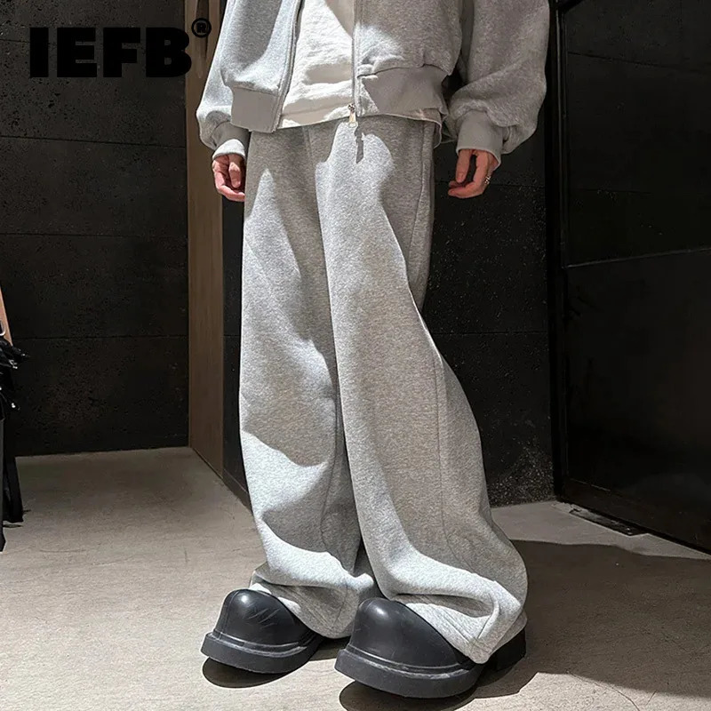 IEFB American Style Mens Sweatpants Elastic Waist Solid Color Bottom Straight Wide Leg Loose Sports Trousers Simple 9C7782 241112