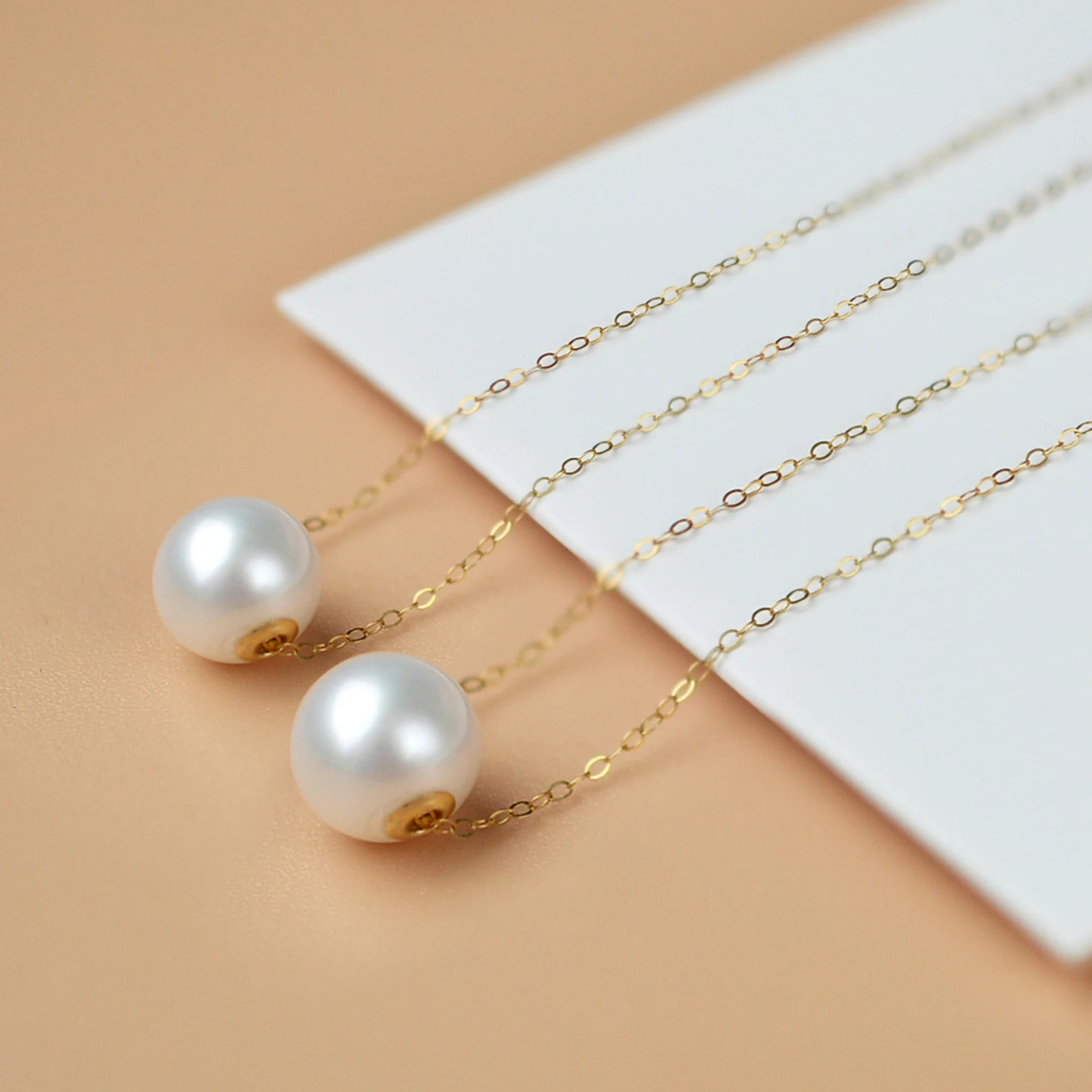 NYMPH 18K Gold Necklace Pendant Round Natural Freshwater Pearl AU750 White 8-10mm Womens Exquisite Jewelry Gift 241112