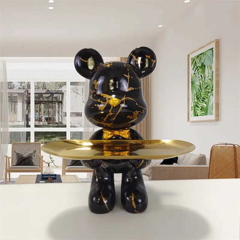 Decorative Objects Figurines Bear statue with tray storage animal handicraft resin sculpture keys sundries snacks storage tray table top decorations. 