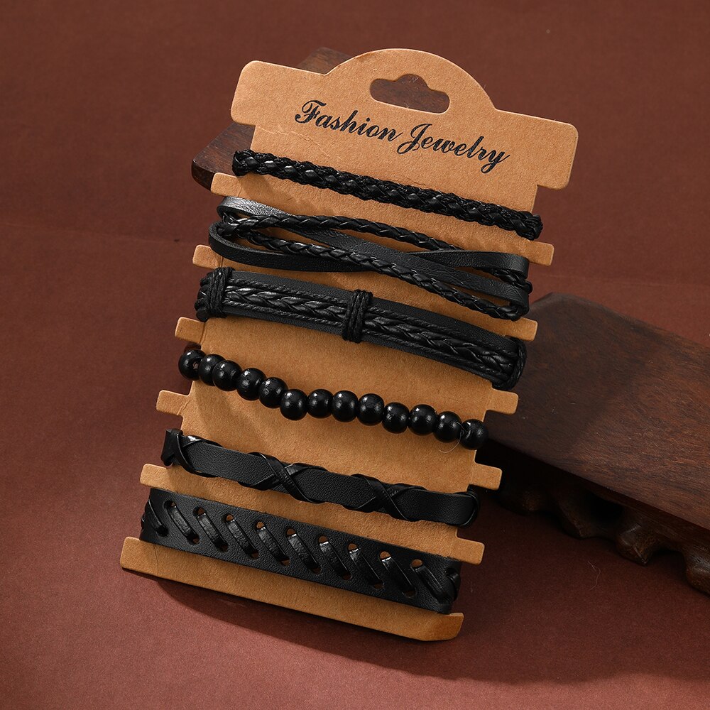 PCS New Vintage Hand Woven Wax Rope Cowhide Men s Leather Bracelet PU Accessories Party Rave 5