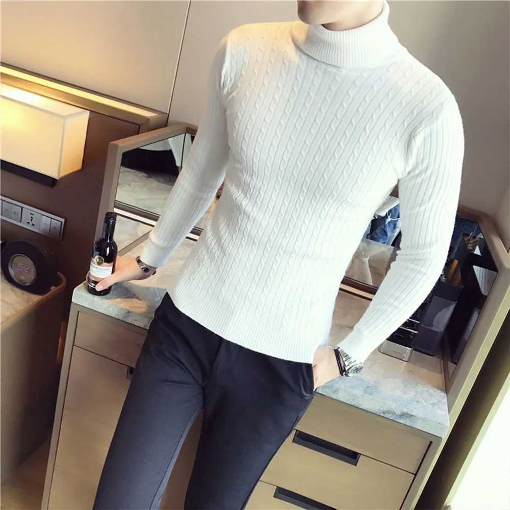 Mens Turtleneck sweater casual ultra-thin floral top autumn and winter mens sweater high neck knitted sweater W2411111