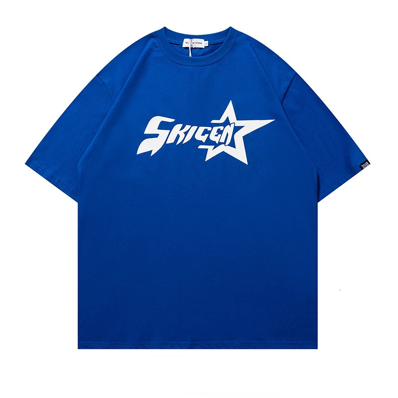 1988 Streetwear American Alphabet Star Print T-shirt Harajuku Vintage Red Mens Womens Y2K Casual Tops With Base Mens Clothing 241111