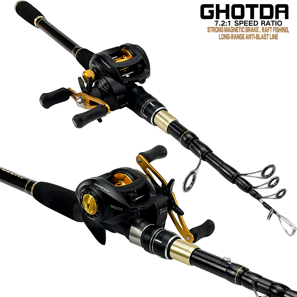 GHOTDA Baitcaster Combo Fishing Rod and Reel Set 5.5:1/7.2:1 Gear Ratio Reels 1.6-2.4m Fishing Rods for Freshwater Bass Fishing