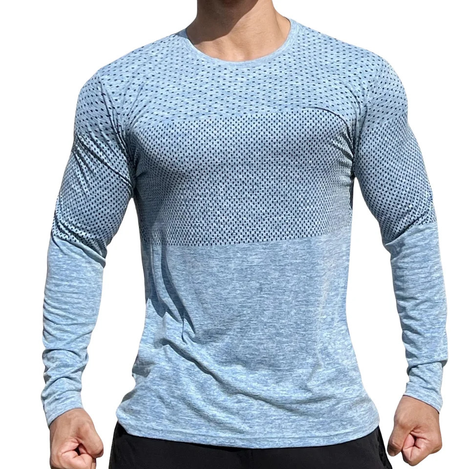 Gym Fitness Quick Dry Shirt Men Running Sport Long Sleeves T-shirt Trackwear Tee Tops Autumn Male Bodybuilding Training Clothing 241112