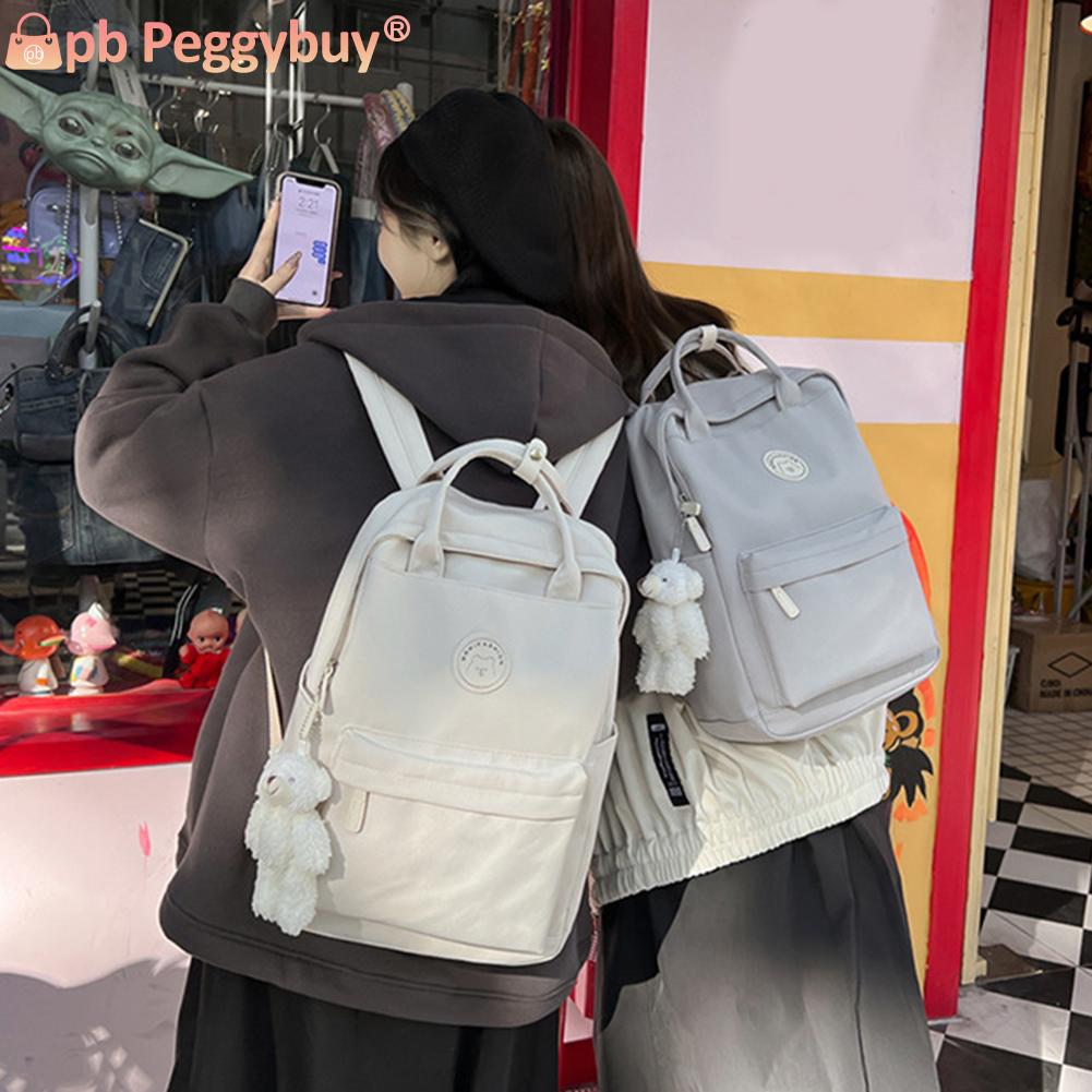 Teens Casual Backpack Large Capacity Schoolbag College Students Book Bag with Plush Pendant Shoulder Bag for Outdoor Shopping 0db3d